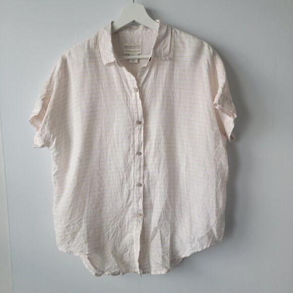 Cynthia Rowley Tops - Cynthia Rowley womens 100% Linen Button up Blouse size S Striped boy fit